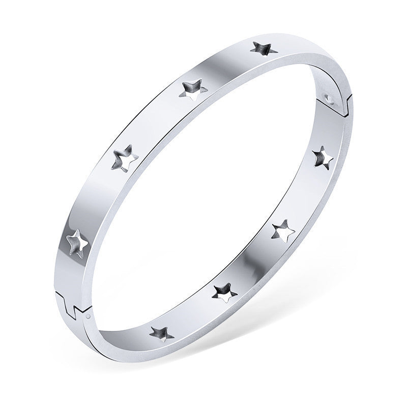 Wholesale Five-pointed Star Hollow Titanium Bracelet Titanium Steel